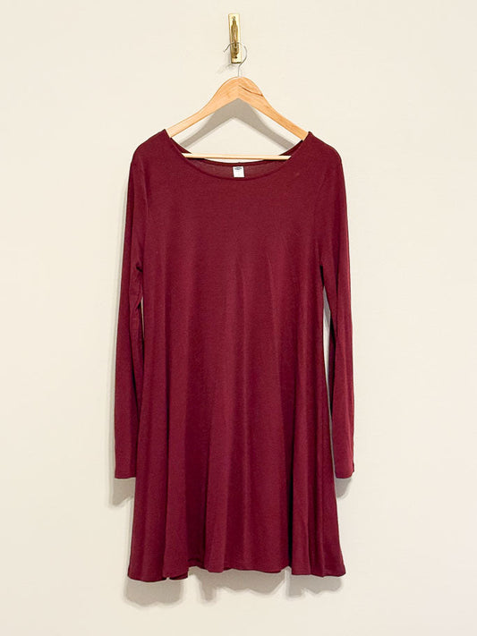 BURGUNDY LONG SLEEVE JERSEY DRESS